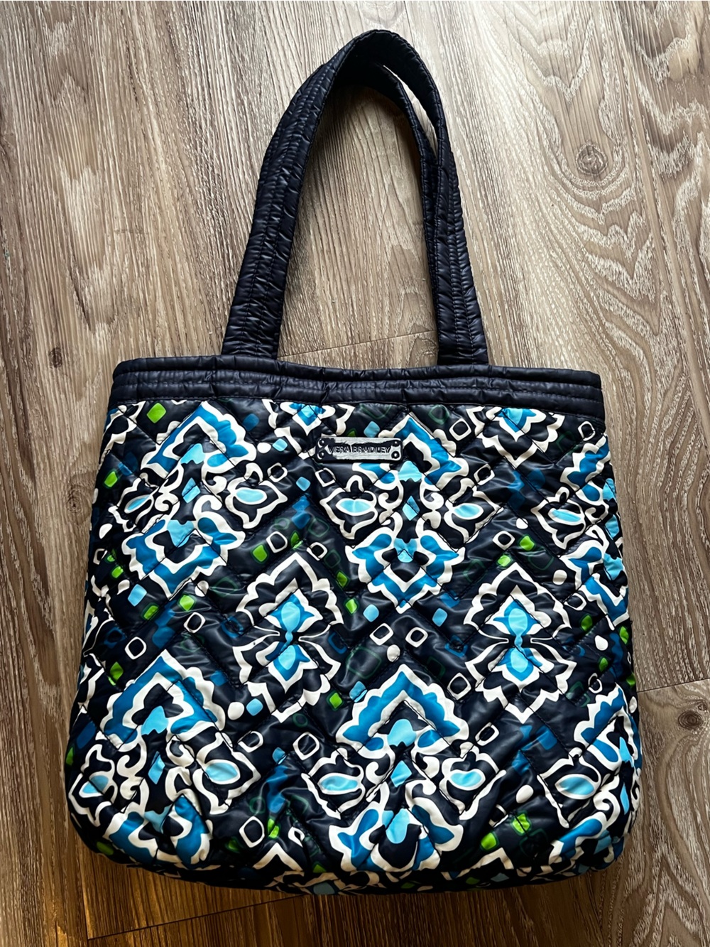 Navy and Ink Blue Reversible Vera Bradley Quilted Tote Bag